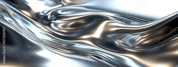 Fototapeta Liquid metal surface, flowing chrome waves, abstract metallic texture, sleek futuristic design, high contrast reflections, smooth silvery curves, dynamic fluid motion, glossy aluminum aesthetic, sci-f