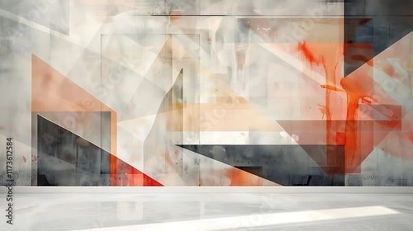 Obraz A minimalist abstract painting with geometric shapes, with a mockup at the center of the wall. full ultra hd, high resolution
