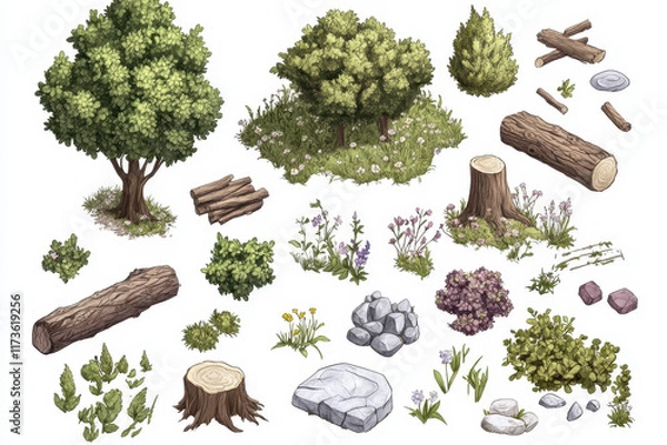 Fototapeta Cute Nature Game Terrain Assets for Animation Design
