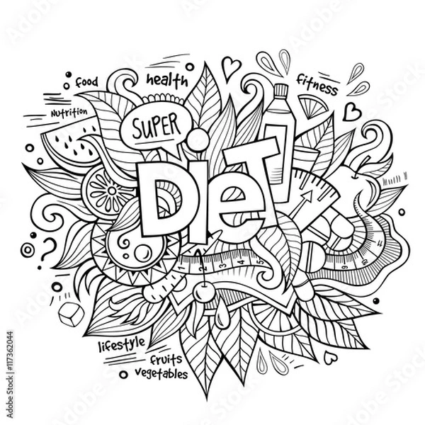 Fototapeta Diet hand lettering and doodles elements 