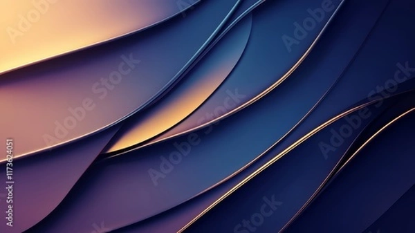 Fototapeta Abstract Dynamic Curves: Gradient Blue and Gold Hues