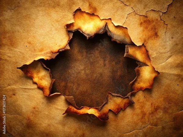 Obraz Vintage Burnt Hole Paper Texture Background with Clipping Path - Stock Photo