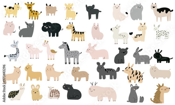 Fototapeta Vector animal set separated on transparent background. Pastel colors, cute animals, children style.