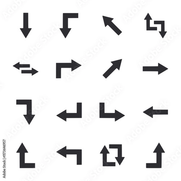 Fototapeta A set of arrows in various orientations and sizes