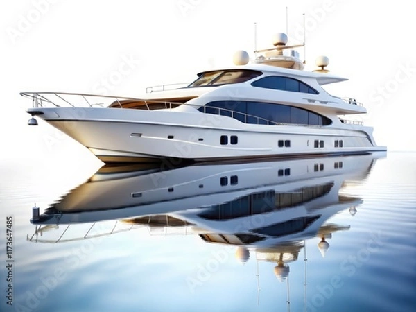 Fototapeta Isolated white background showcases a luxury yacht's sleek design.  High-quality image ideal for nautical or yacht design promotions.