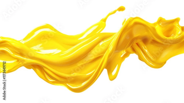 Fototapeta Yellow liquid splashing and flowing with transparent background