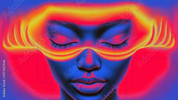 Fototapeta being meditating, psychedelic concept of the metaverse and metaphysics