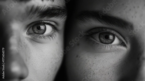 Fototapeta Close up of two faces with eyes locked in deep connection