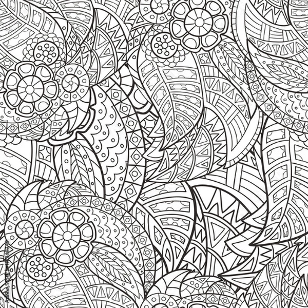 Obraz Hand-drawn seamless pattern of abstract geometric elements. Monochrome range. Pattern for coloring book. 
