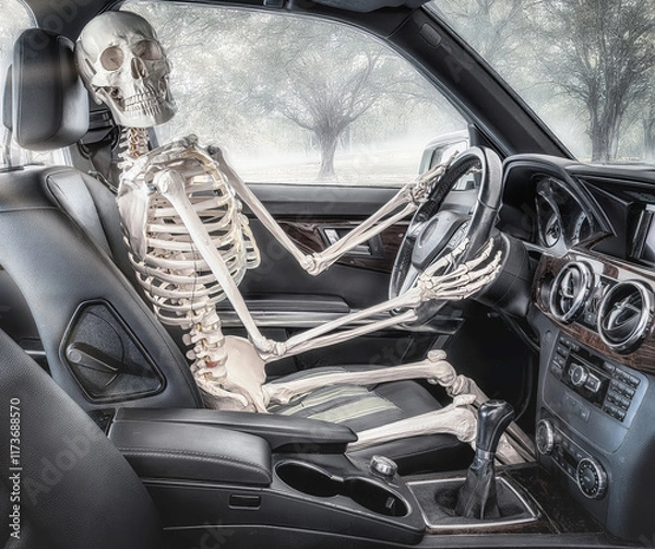 Obraz Skelett am Lenkrad