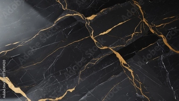 Obraz Black Marble Wall and Floor with Gold Veining