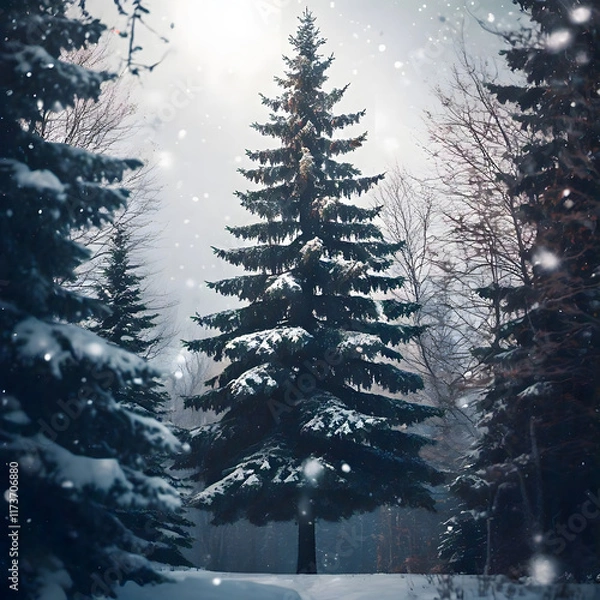 Obraz A tree with snowfall