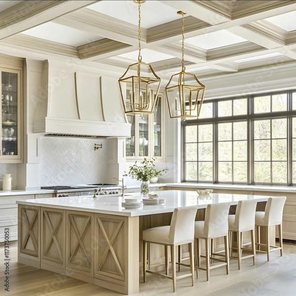 Fototapeta magazine qualtiy kitchen blending modern transitional kitchen with wearing ceiling gourmet kitchen chefs dream featuring highend pendant lighting and appliances and cust