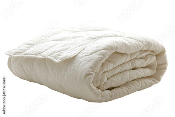 Obraz Cozy white blanket rolled and placed on a clean surface ready for use in a stylish living space or bedroom, perfect for relaxation and comfort