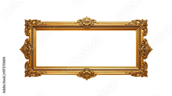 Fototapeta Photo of fancy gold frame isolated on transparent background