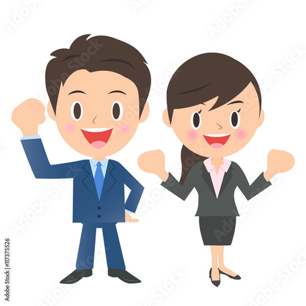 Fototapeta ガッツポーズのビジネスマン、ビジネスウーマン