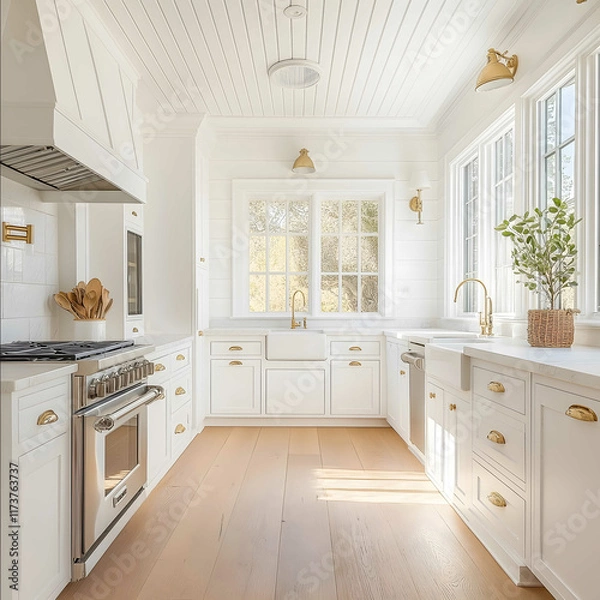 Fototapeta update kitchen to look like a cape cod house with white oak floors white color