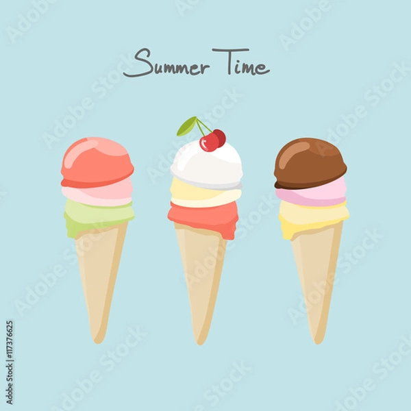Obraz Three Ice Cream Cones, isolated vector illustration