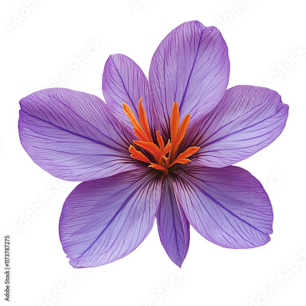 Obraz Saffron Crocus in Bloom: A striking, close-up of a vibrant purple saffron crocus flower with detailed petal, its delicate textures and vivid colors, showcasing the beauty of nature.