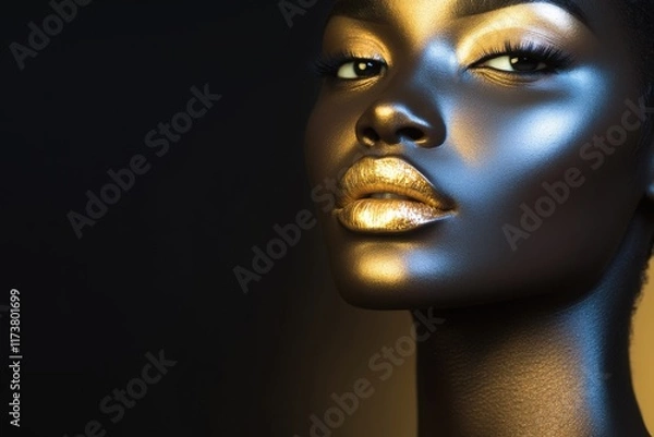 Obraz Metallic Black Woman's Face with Gold Accents in Minimalist Aesthetic