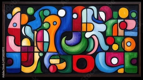 Fototapeta A vibrant abstract painting featuring colorful shapes and forms, emphasizing creativity and expression.