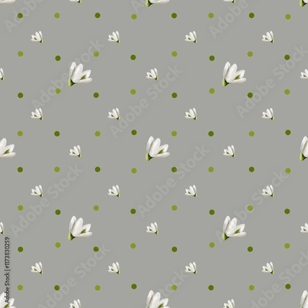 Fototapeta Snowdrop watercolor pattern for textile and packaging design