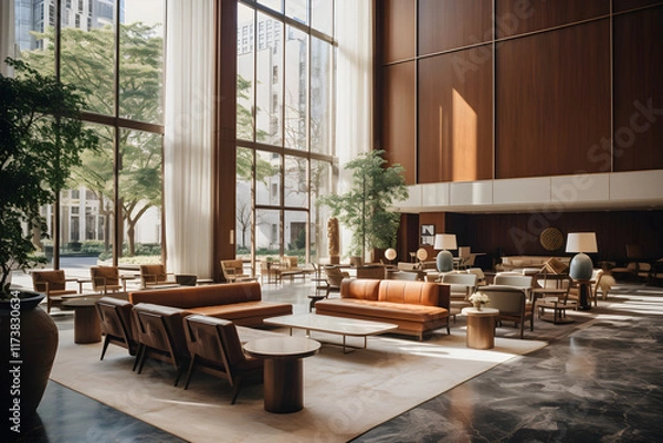 Obraz A Glimpse into the Grandeur: The High-End Aesthetics of a Hyatt Hotel Lobby