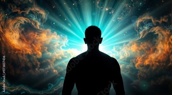 Fototapeta observing the vast cosmos and healing energy with a serene perspective