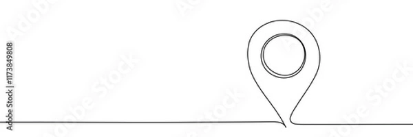 Fototapeta Map pin line background. One line drawing background. Continuous line drawing of GPS icon. Editable line.