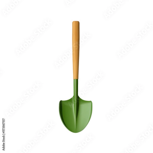 Obraz Green shovel with a wooden handle, designed for versatile gardening tasks. Perfect for both professional landscapers and home gardeners. Isolated on transparent background, png.