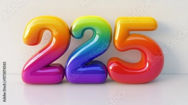 Fototapeta Vibrant rainbow gradient 225 number. Ideal for celebratory designs, birthdays, anniversaries, or attention-grabbing graphics. Adds a playful and colorful touch.