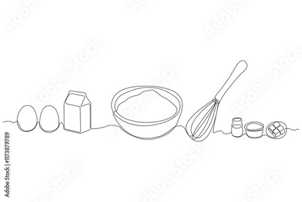 Obraz Hand-drawn cake ingredients concept line art drawing. Cooking concept line art icon.