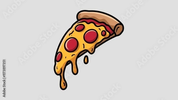 Fototapeta A vector style illustration of a Flying Slice Of Pizza Cartoon , isolated Generative AI