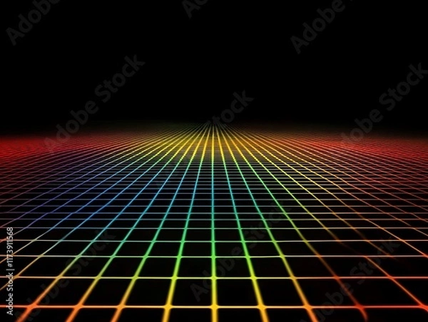 Fototapeta Rainbow Grid Lines Converging Towards a Distant Point
