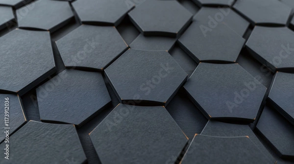 Fototapeta Abstract Hexagonal Pattern Background with Dark Metallic Honeycomb Structure. For technology, science, innovation, and futuristic design concepts.