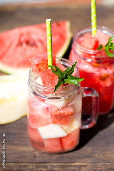 Fototapeta Cocktail with watermelon and melon 