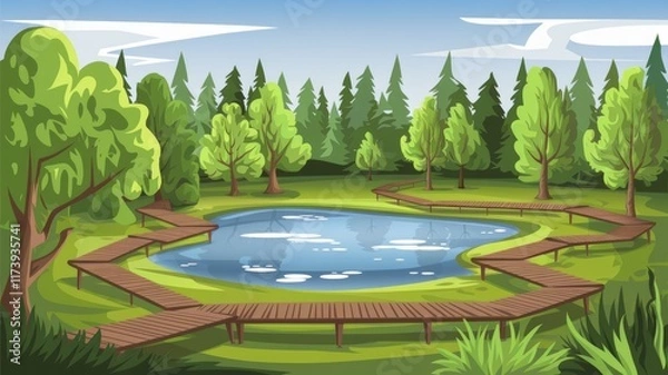 Fototapeta A vector style illustration of Empty background nature park scenery Generative aI