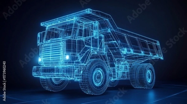 Fototapeta Wireframe model of a dump truck.