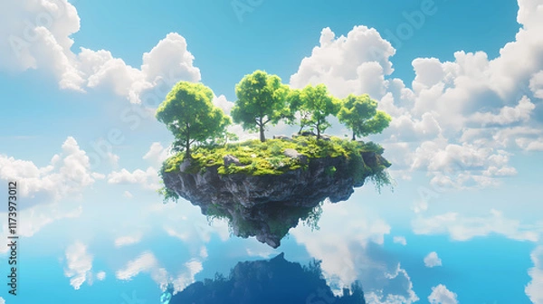 Obraz Floating island oasis: a 3d render of a serene skybound landscape. ai generated. Skybound. Illustration