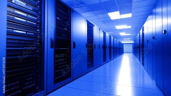Obraz High Contrast Server Room with Dynamic Lighting Effects