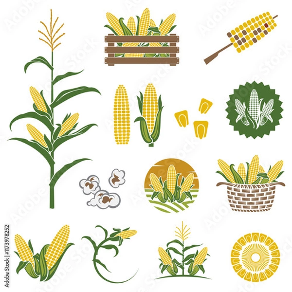 Fototapeta collection of corn cob emblem isolated on white background