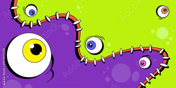 Obraz Stitched background in zombie style with an eyes. Split background for Halloween holiday. Hand drawn in cartoon style, vector illustration.