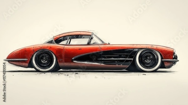 Fototapeta Minimalist Vintage Car Sketch Featuring Clean Lines and Aerodynamic Shape with Soft Lighting