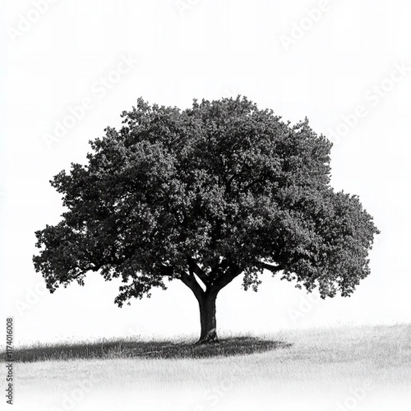 Fototapeta A striking silhouette of a tree isolated on a white background, highlighting its branches and shape. Ideal for nature, minimalistic, and artistic designs.