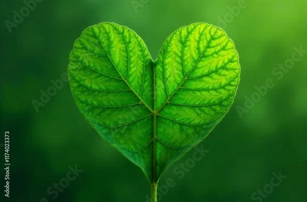 Obraz Leaf heart shaped on green background