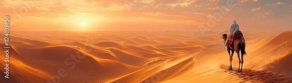 Obraz Desert Sunset Camel Rider Adventure in Arabia