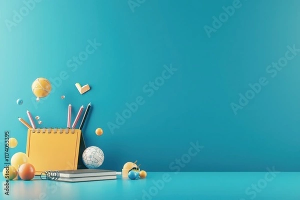 Fototapeta Educational technology benefits infographic learning environment graphic design bright colors top view visual data representation