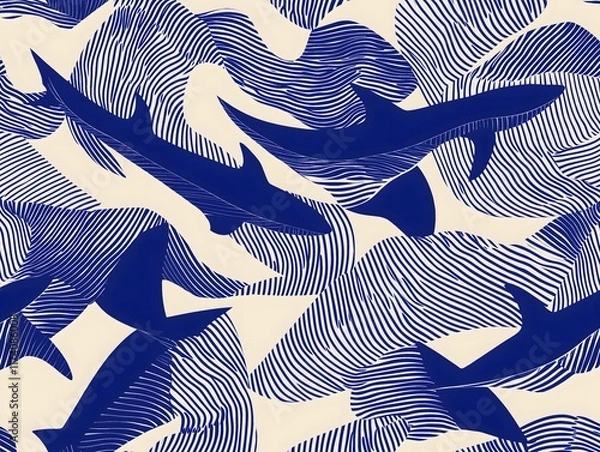 Obraz Minimalist Geometric Sharks and Waves