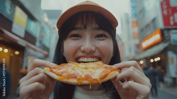 Fototapeta Delicious pepperoni pizza ready to be eaten releasing delicious elastic melted cheese, freshly baked in a wood oven