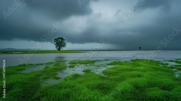 Fototapeta Overtaking Farmland Submerged by Rising Rivers